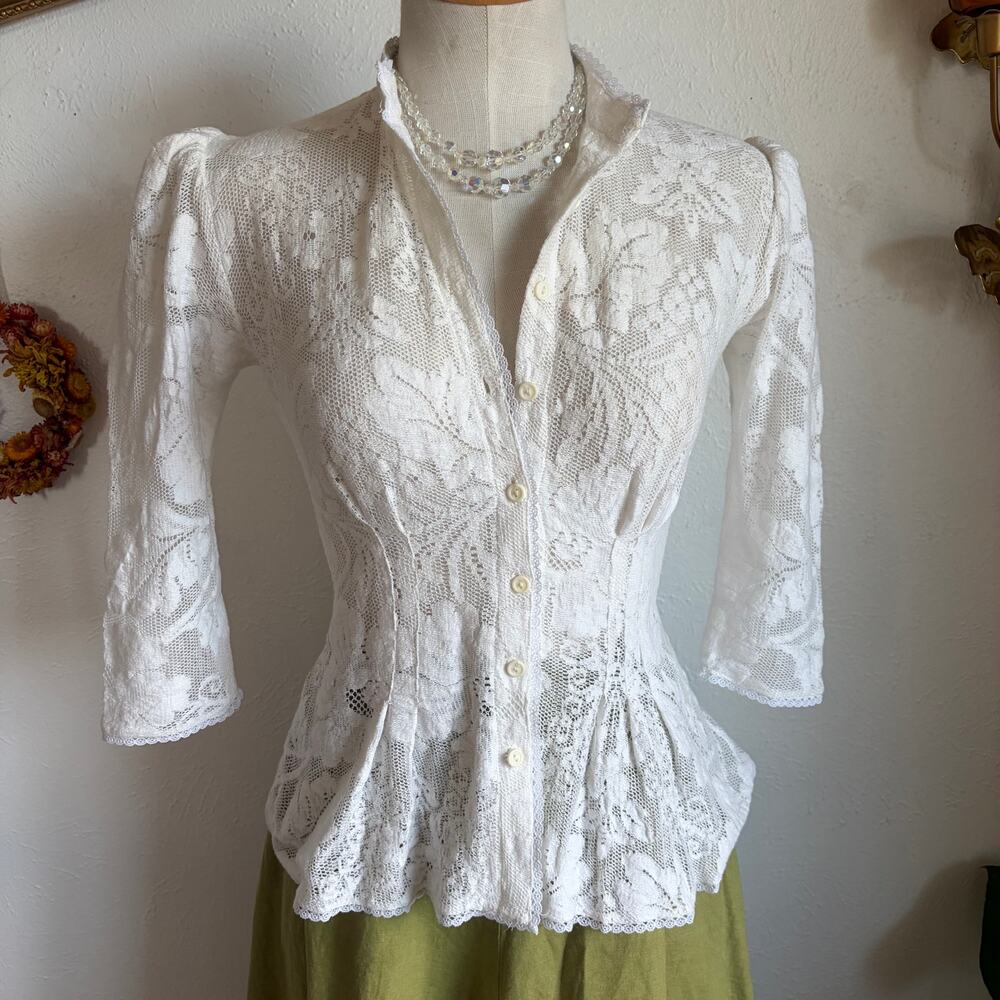 60s Vintage Lace Top XS Cream